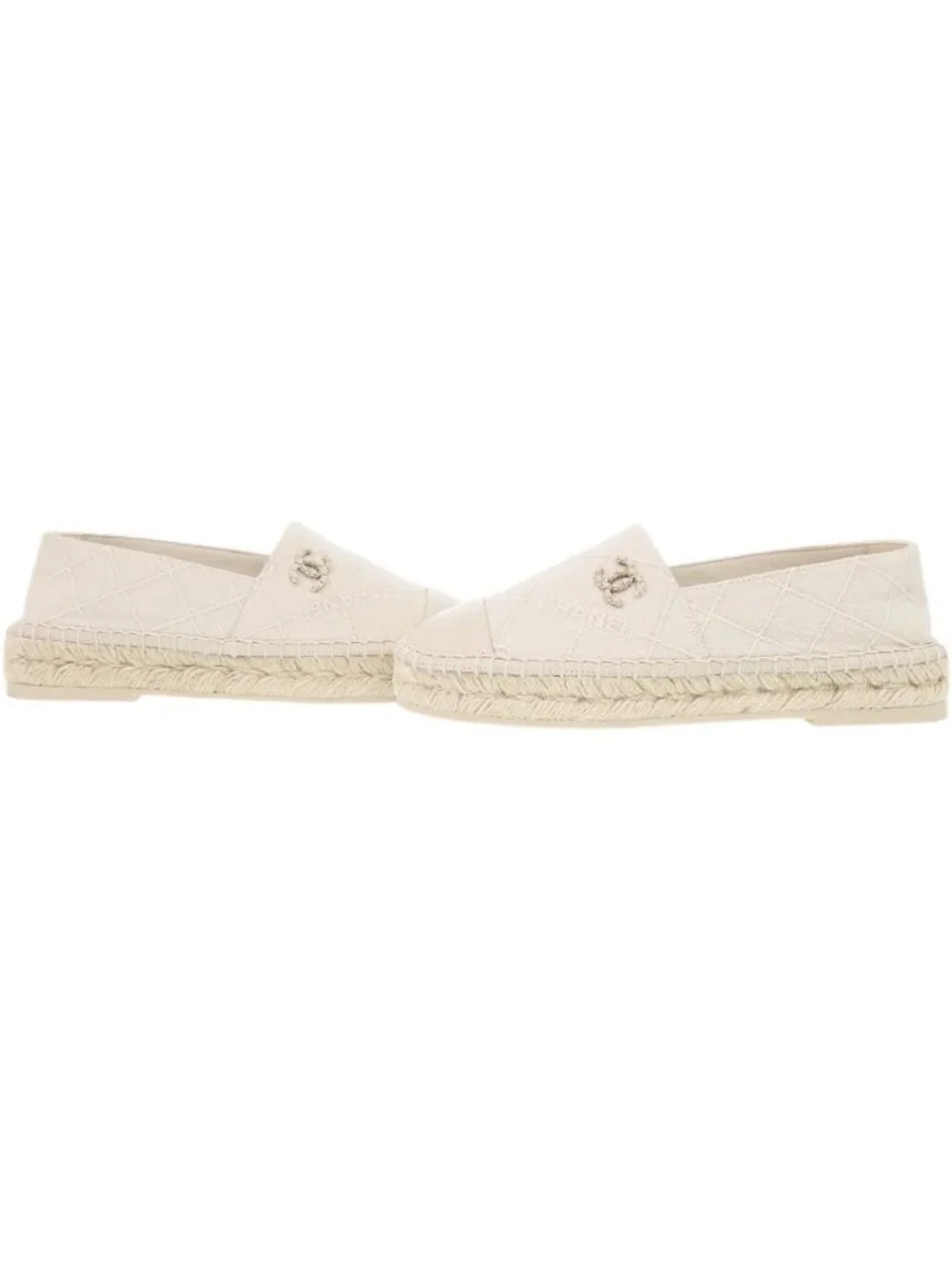 Chanel Espadrilles CC Logo 36 Cotton Lambskin Hemp Beige Flat Shoes